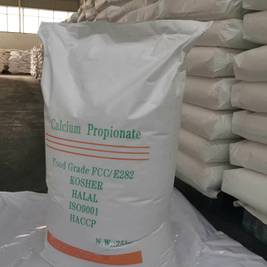 Propionato de cálcio a granel, grau alimentício, E282, pó branco granulado para panificação, CAS 4075-81-4, saco de 25 kg.