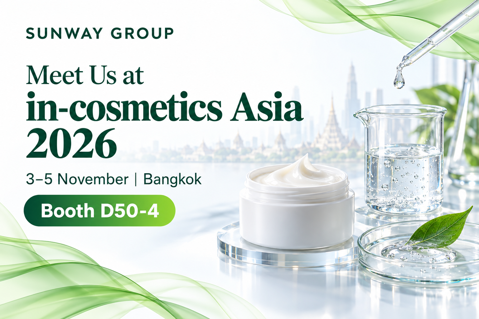 Conheça SUNWAY na in-cosmetics Asia 2026 — Estande D50-4